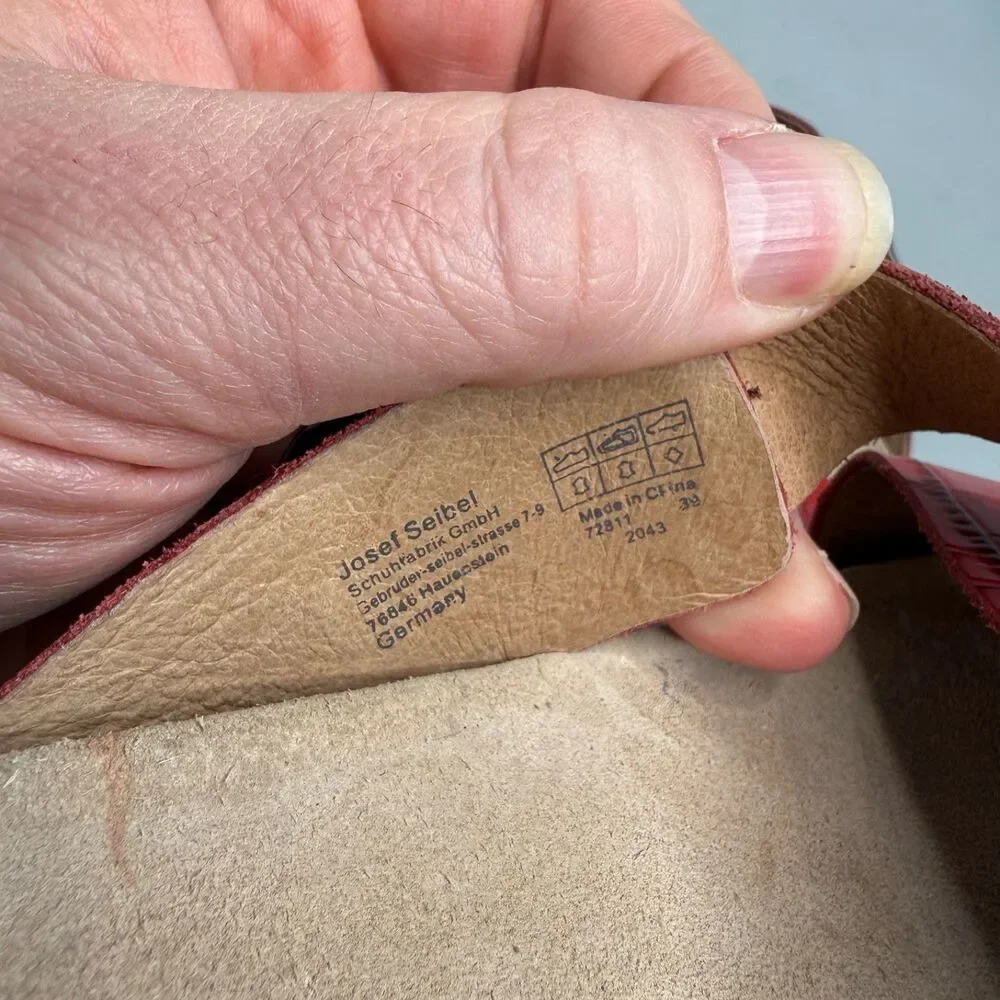 Josef Seibel Comfort Leather Platform Sandals Clea Red Brown Cork EU 39 US 8.5